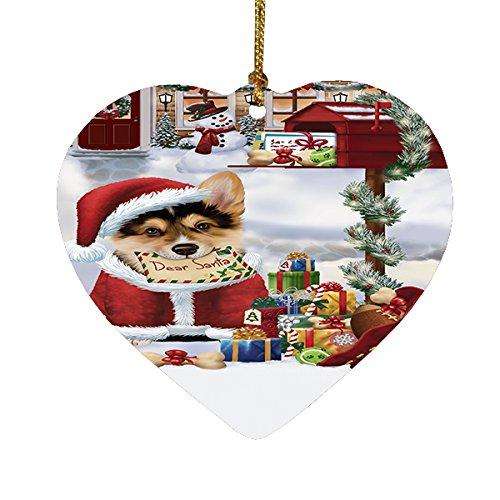 Corgis Dear Santa Letter Christmas Holiday Mailbox Dog Heart Ornament
