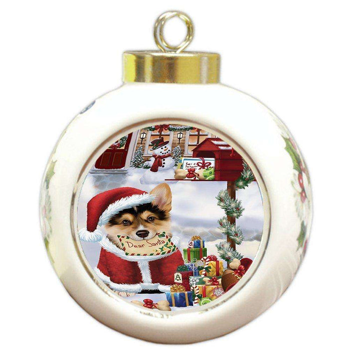 Corgis Dear Santa Letter Christmas Holiday Mailbox Dog Round Ball Ornament