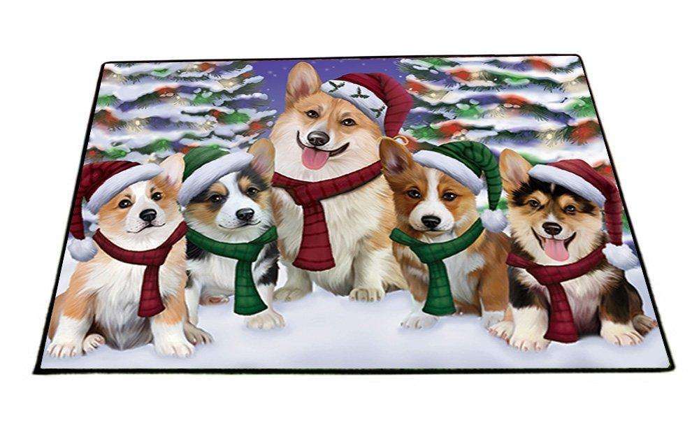 Corgis Dog Christmas Family Portrait in Holiday Scenic Background Indoor/Outdoor Floormat
