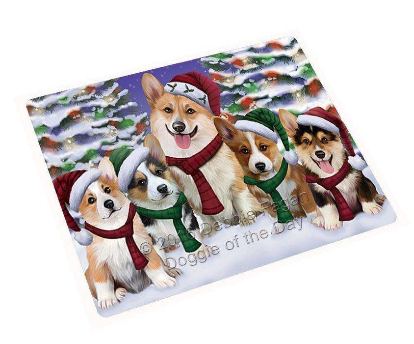 Corgis Dog Christmas Family Portrait in Holiday Scenic Background Large Refrigerator / Dishwasher Magnet