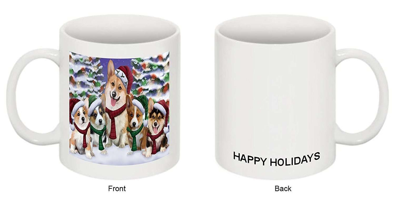 Corgis Dog Christmas Family Portrait in Holiday Scenic Background Mug