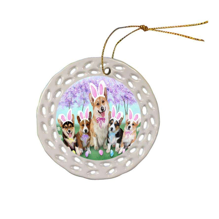 Corgis Dog Easter Holiday Ceramic Doily Ornament DPOR49114