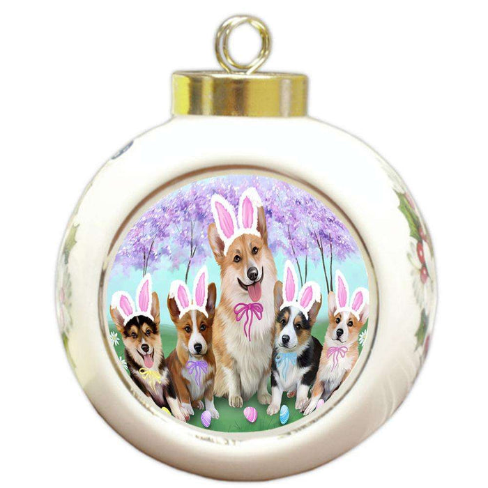 Corgis Dog Easter Holiday Round Ball Christmas Ornament RBPOR49114