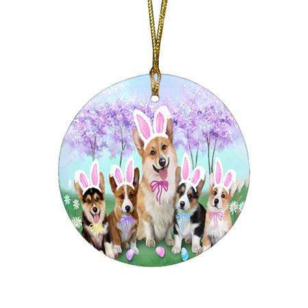 Corgis Dog Easter Holiday Round Flat Christmas Ornament RFPOR49105