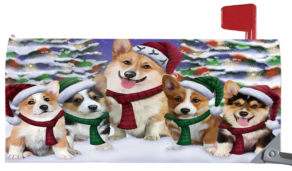 Magnetic Mailbox Cover Corgis Dog Christmas Family Portrait in Holiday Scenic Background MBC48219