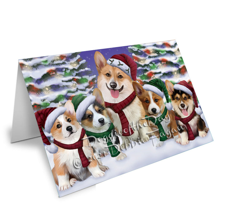 Christmas Family Portrait Corgi Dog Handmade Artwork Assorted Pets Greeting Cards and Note Cards with Envelopes for All Occasions and Holiday Seasons