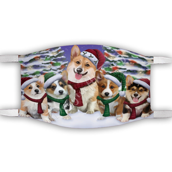 Corgi Dogs Christmas Family Portrait in Holiday Scenic Background Face Mask FM48338