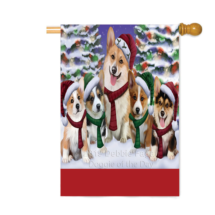 Personalized Christmas Happy Holidays Corgi Dogs Family Portraits Custom House Flag FLG-DOTD-A59169