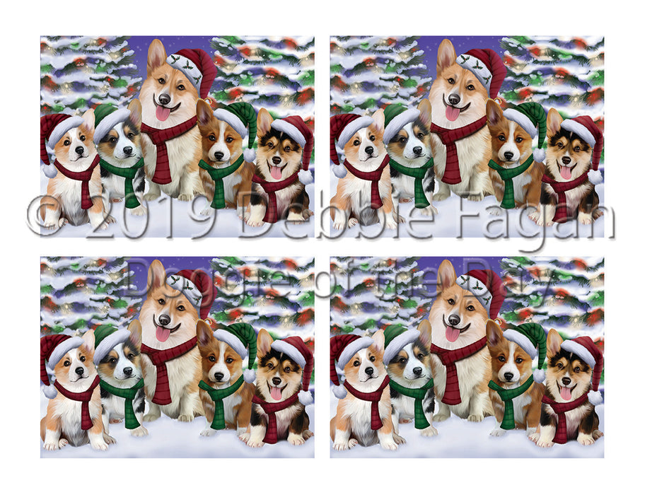 Corgi Dogs Christmas Family Portrait in Holiday Scenic Background Placemat