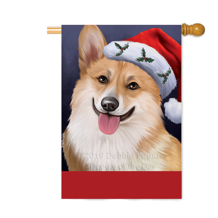 Personalized Christmas Holidays Corgi Dog Wearing Santa Hat Portrait Head Custom House Flag FLG-DOTD-A59879