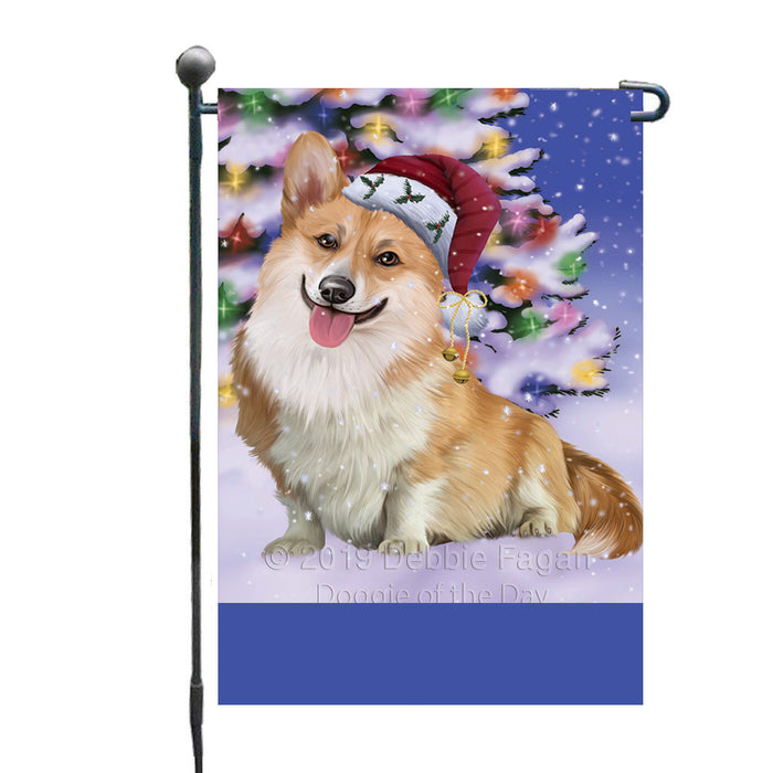 Personalized Winterland Wonderland Corgi Dog In Christmas Holiday Scenic Background Custom Garden Flags GFLG-DOTD-A61300