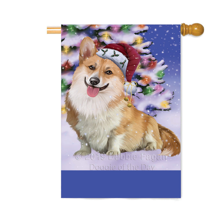 Personalized Winterland Wonderland Corgi Dog In Christmas Holiday Scenic Background Custom House Flag FLG-DOTD-A61356