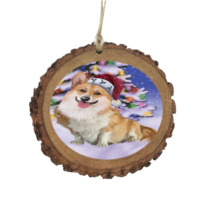 Winterland Wonderland Corgi Dog In Christmas Holiday Scenic Background Wooden Christmas Ornament WOR49566