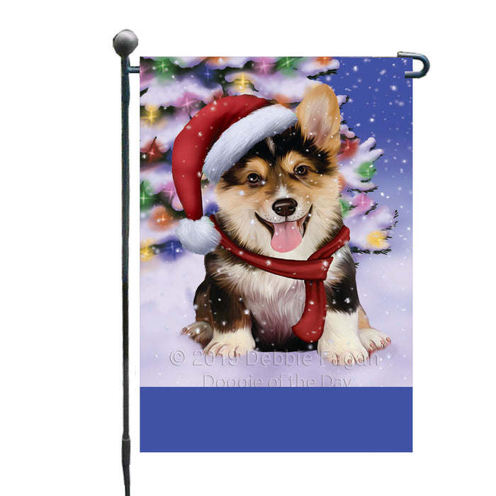 Personalized Winterland Wonderland Corgi Dog In Christmas Holiday Scenic Background Custom Garden Flags GFLG-DOTD-A61301
