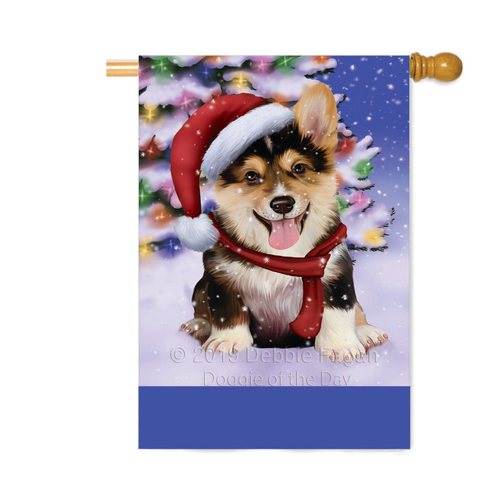 Personalized Winterland Wonderland Corgi Dog In Christmas Holiday Scenic Background Custom House Flag FLG-DOTD-A61357