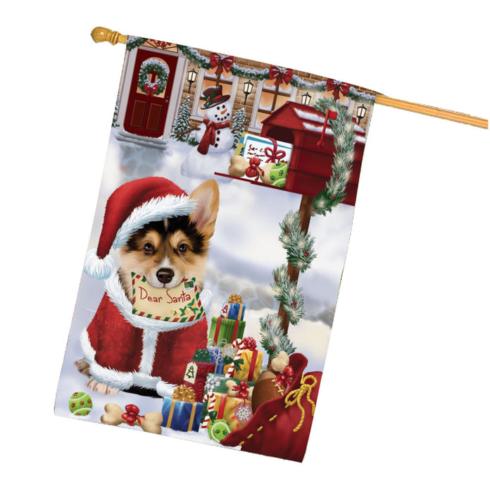 Dear Santa Mailbox Christmas Corgi Dog House Flag Outdoor Decorative Double Sided Pet Portrait Weather Resistant Premium Quality Animal Printed Home Decorative Flags 100% Polyester FLG67940