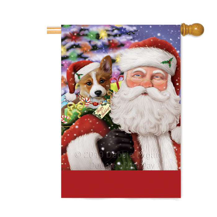 Personalized Santa Carrying Corgi Dog and Christmas Presents Custom House Flag FLG-DOTD-A63458