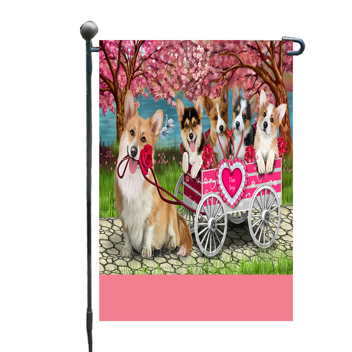 Personalized I Love Corgi Dogs in a Cart Custom Garden Flags GFLG-DOTD-A62148