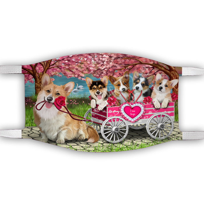 I Love Corgi Dogs in a Cart Face Mask FM48139
