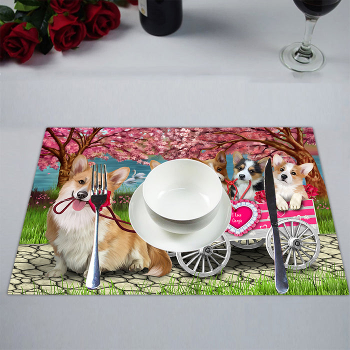I Love Corgi Dogs in a Cart Placemat