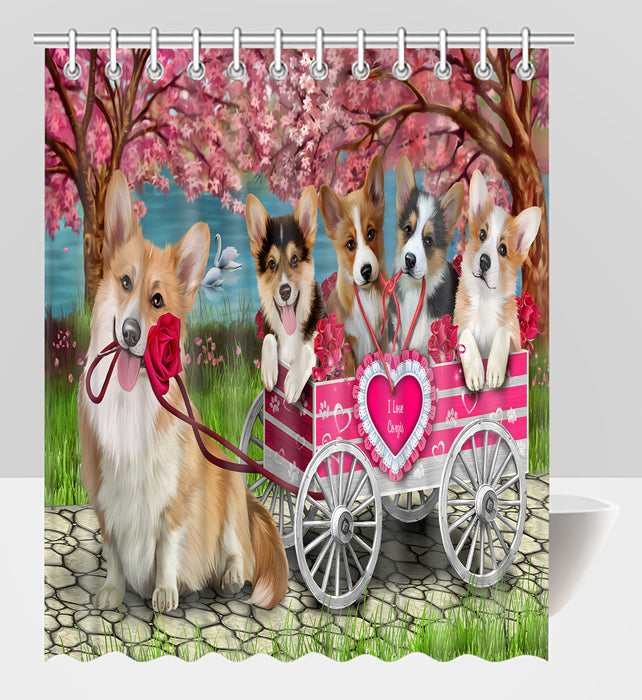 I Love Corgi Dogs in a Cart Shower Curtain