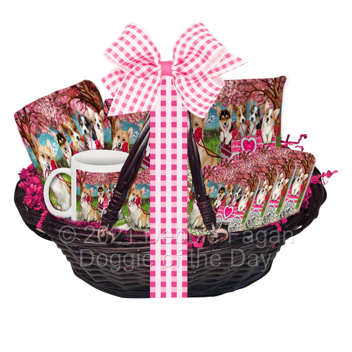 Mother's Day Gift Basket Corgi Dogs Blanket, Pillow, Coasters, Magnet, Coffee Mug and Ornament