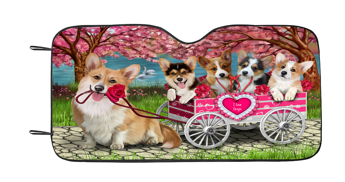 I Love Corgi Dogs in a Cart Car Sun Shade