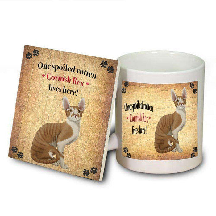 Cornich Rex Portrait Spoiled Rotten Cat Coaster and Mug Combo Gift Set
