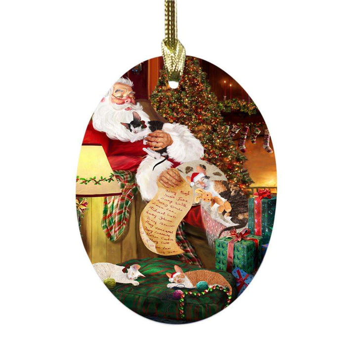 Cornish Red Cats and Kittens Sleeping with Santa Oval Glass Christmas Ornament OGOR49273