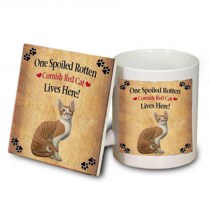 Cornish Red Spoiled Rotten Cat Mug and Coaster Set