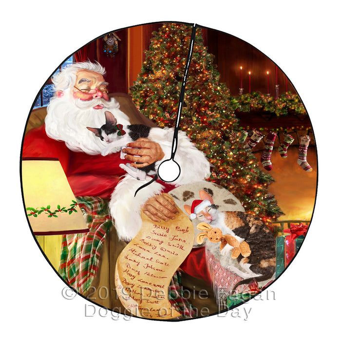 Santa Sleeping with Cornish Rex Cats Christmas Tree Skirt