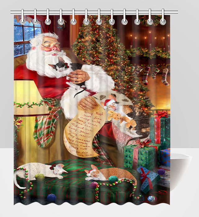 Santa Sleeping with Cornish Rex Cats Shower Curtain