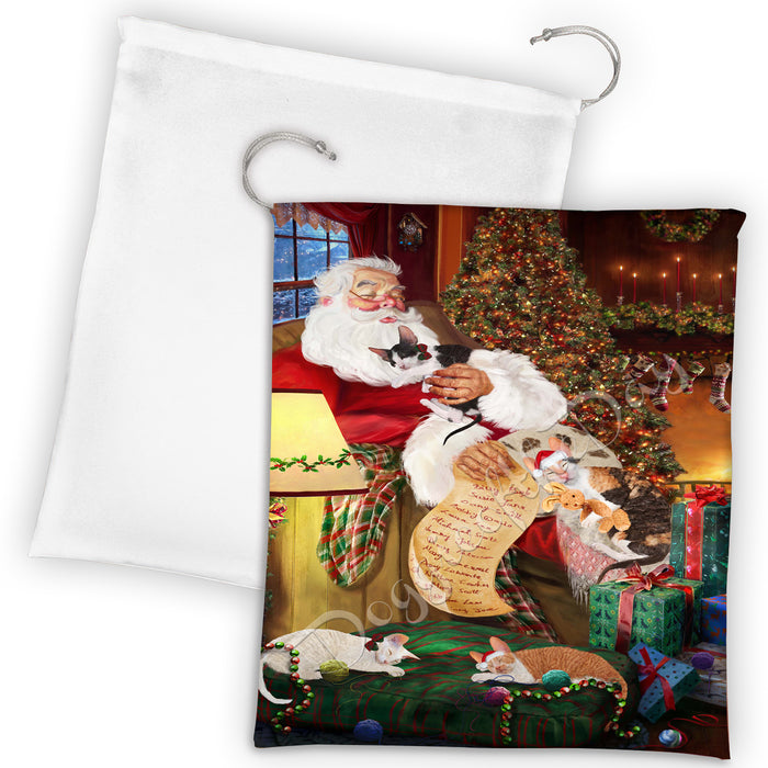 Santa Sleeping with Cornish Rex Cats Drawstring Laundry or Gift Bag LGB48804