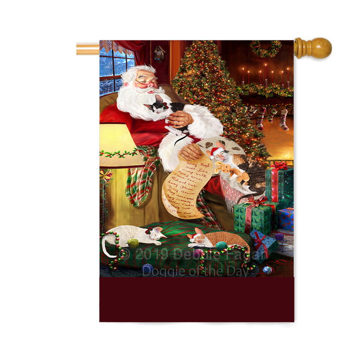 Personalized Cornish Rex Cats and Kittens Sleeping with Santa Custom House Flag FLG-DOTD-A62680