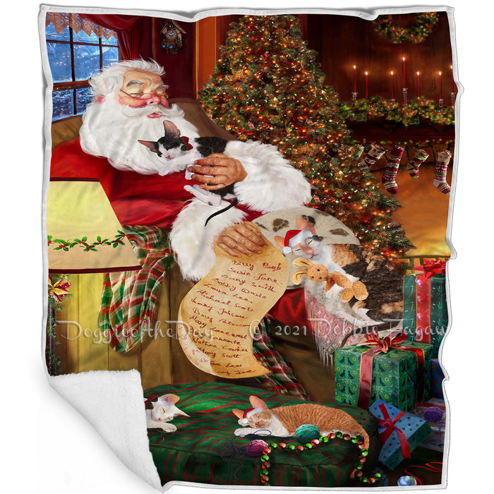 Santa Sleeping with Cornish Rex Cats Christmas Blanket BLNKT92667