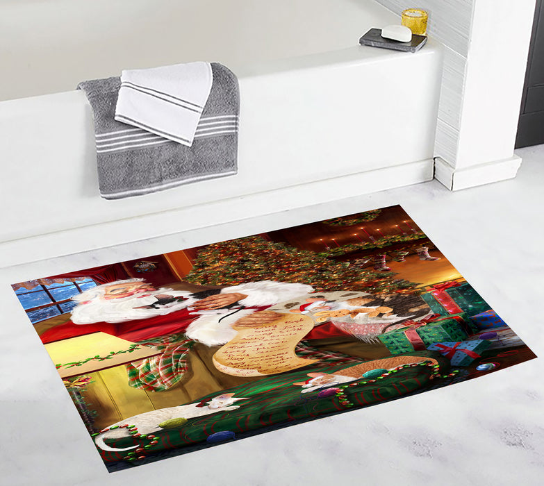 Santa Sleeping with Cornish Rex Cats Bath Mat