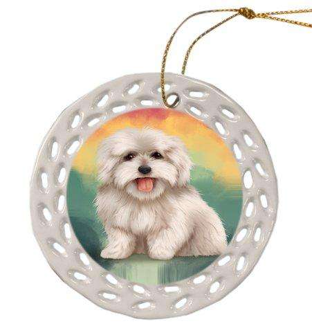 Coton De Tulear Dog Christmas Doily Ceramic Ornament