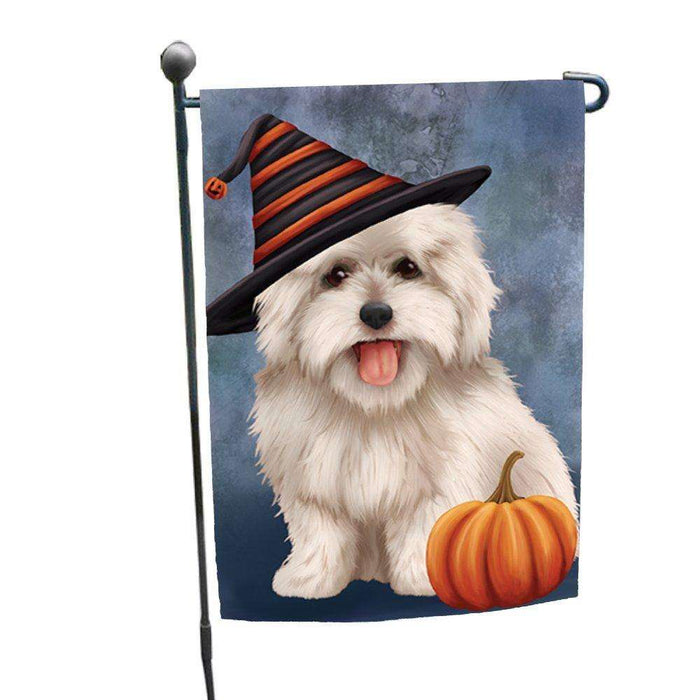 Coton De Tulear Dog Wearing Witch Hat with Pumpkin Garden Flag