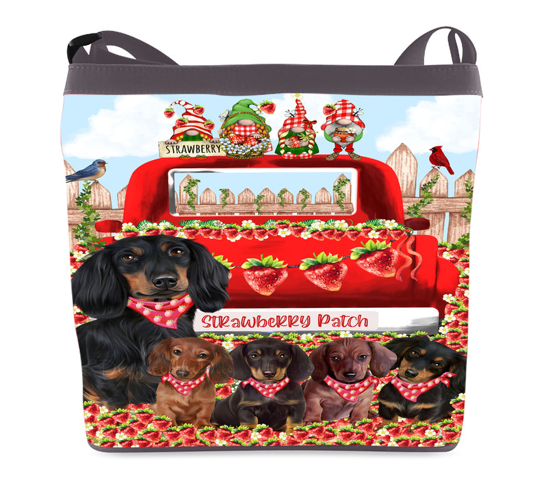 Strawberry Patch with Gnomes Dachshund Dog on Crossbody Bags