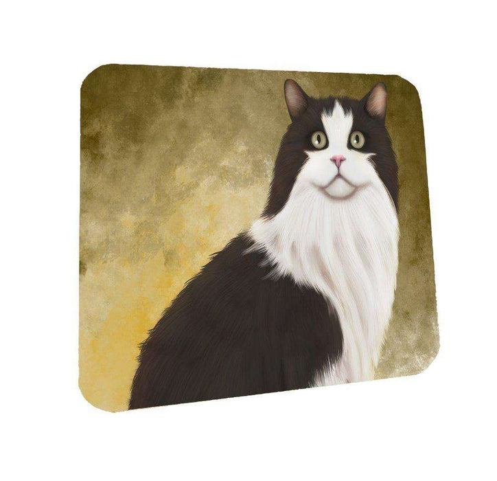 Cymric Black And White Cat Coasters Set of 4