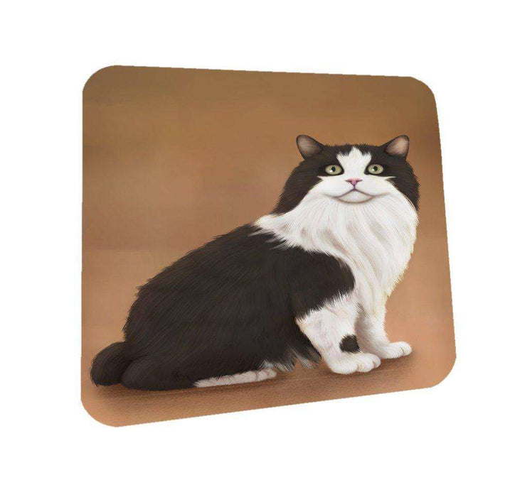 Cymric Black And White Cat Coasters Set of 4