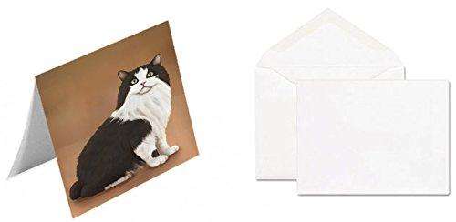 Cymric Black And White Cat Handmade Artwork Assorted Pets Greeting Cards and Note Cards with Envelopes for All Occasions and Holiday Seasons