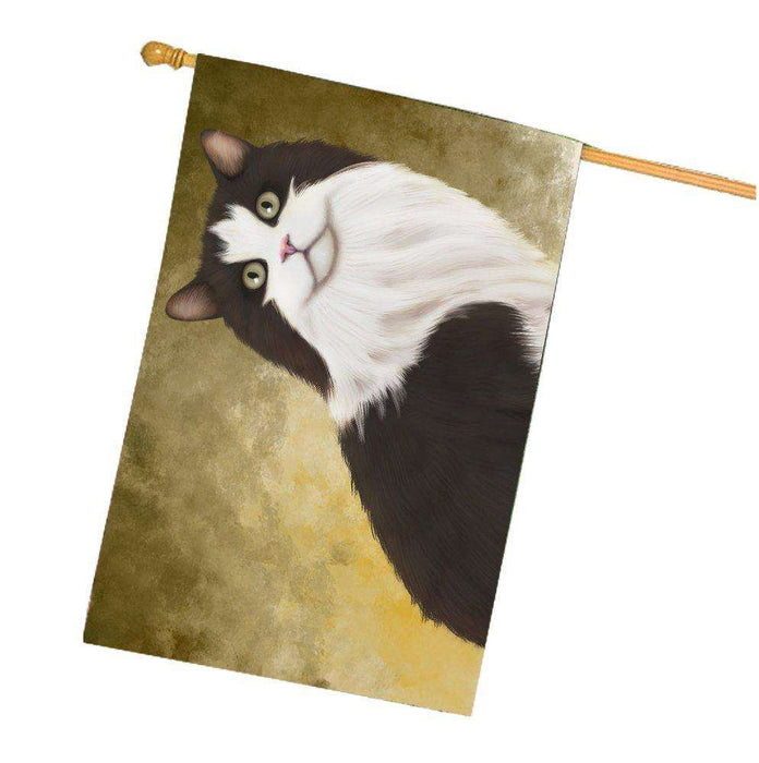 Cymric Black And White Cat House Flag