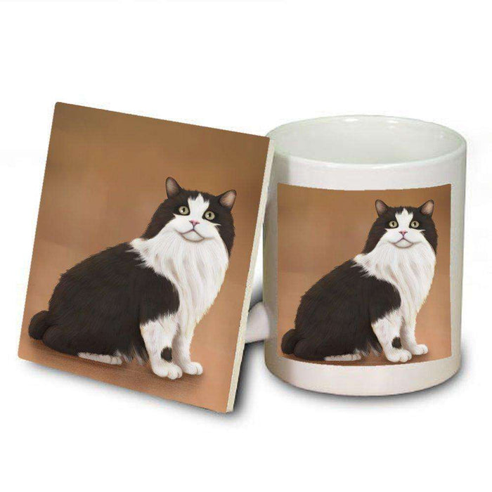 Cymric Black And White Cat Mug and Coaster Set