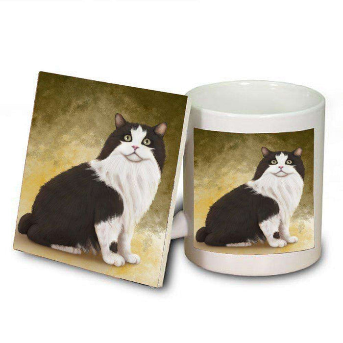 Cymric Black And White Cat Mug and Coaster Set