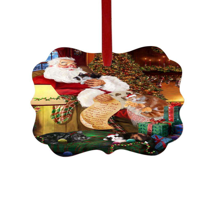 Cymric Black And White Cats and Kittens Sleeping with Santa Double-Sided Photo Benelux Christmas Ornament LOR49274