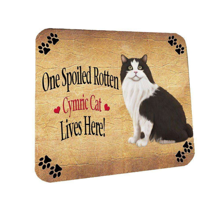 Cymric Black And White Spoiled Rotten Cat Coasters Set of 4