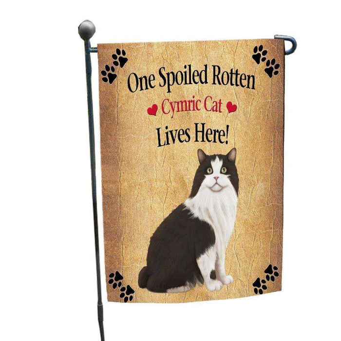 Cymric Black And White Spoiled Rotten Cat Garden Flag