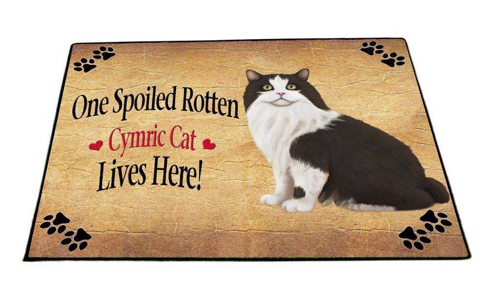 Cymric Black And White Spoiled Rotten Cat Indoor/Outdoor Floormat