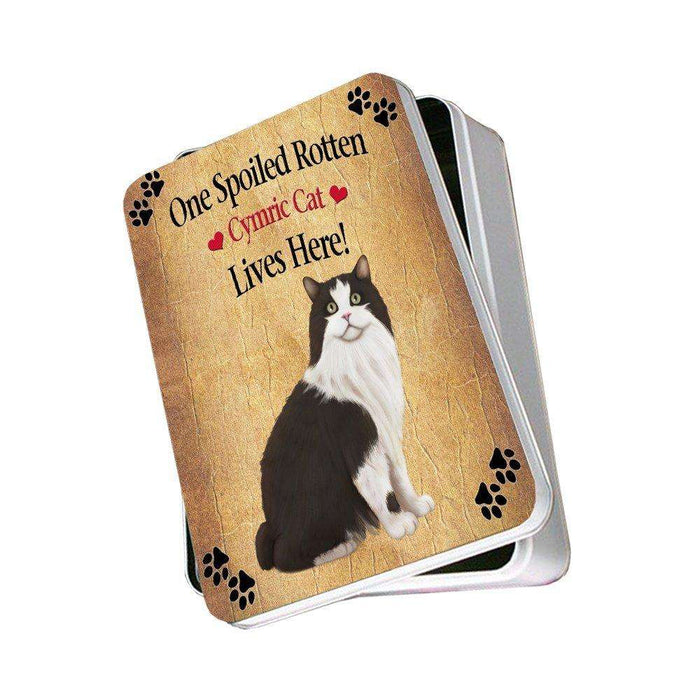 Cymric Black And White Spoiled Rotten Cat Photo Storage Tin